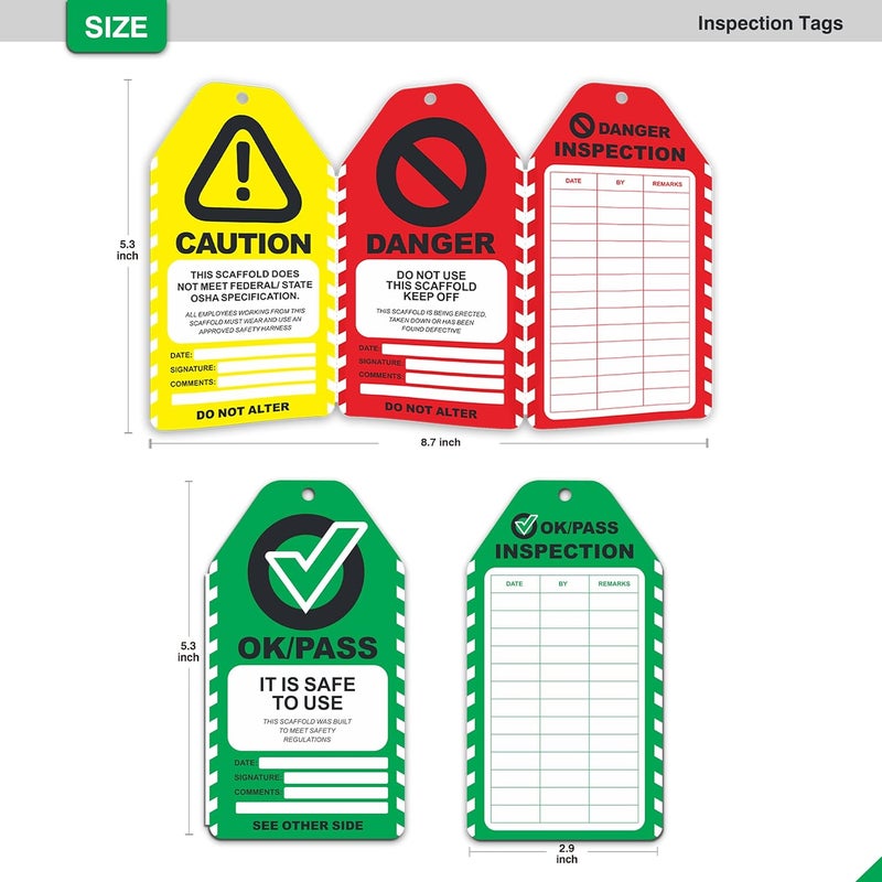 Fiivas Scaffold Inspection Tags 50 Pack, Performance Never Tear Scaffolding Safety Inspection Tags, Waterproof Scaffold Inspection Tag Outdoor, OSHA Compliant Scaffold Tags Cards Red Yellow Green - Image 3